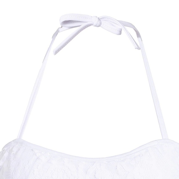 Lace ruffle halter tie bandeau style white bikini - Picture 6 of 7